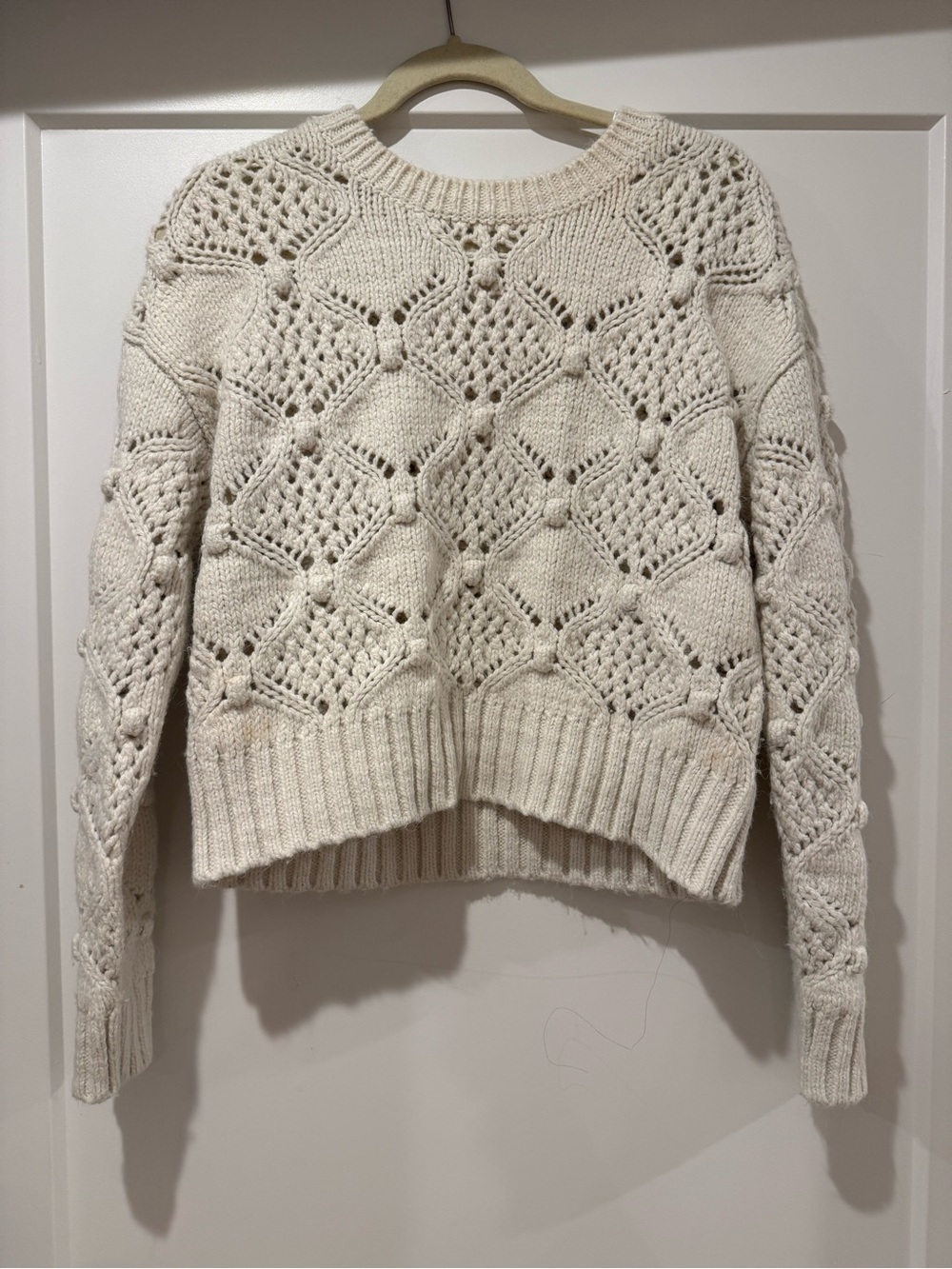 Lucky Brand Cream Cropped Open Knit Sweater